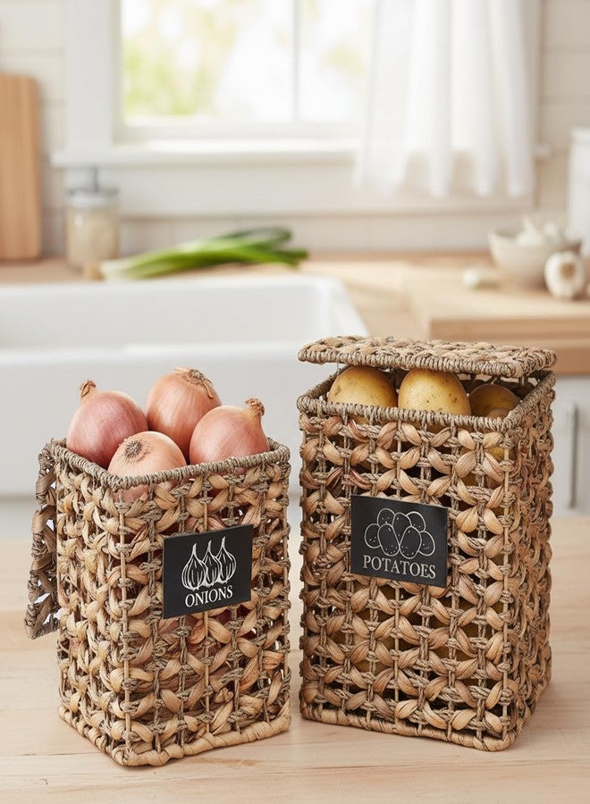 Xbopetda 2 Pack Potato and Onion Storage, Onion Container Potato Bin with Lids, Handwoven Vegetable Storage Produce Basket, Mesh Basket with Aerating Holes, Kitchen Pantry Organizer and Storage - Image 5