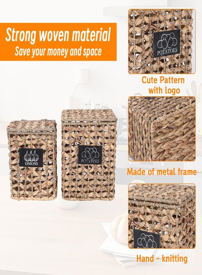 Xbopetda 2 Pack Potato and Onion Storage, Onion Container Potato Bin with Lids, Handwoven Vegetable Storage Produce Basket, Mesh Basket with Aerating Holes, Kitchen Pantry Organizer and Storage - Image 2