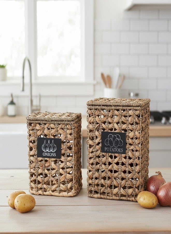 Xbopetda 2 Pack Potato and Onion Storage, Onion Container Potato Bin with Lids, Handwoven Vegetable Storage Produce Basket, Mesh Basket with Aerating Holes, Kitchen Pantry Organizer and Storage - Image 4