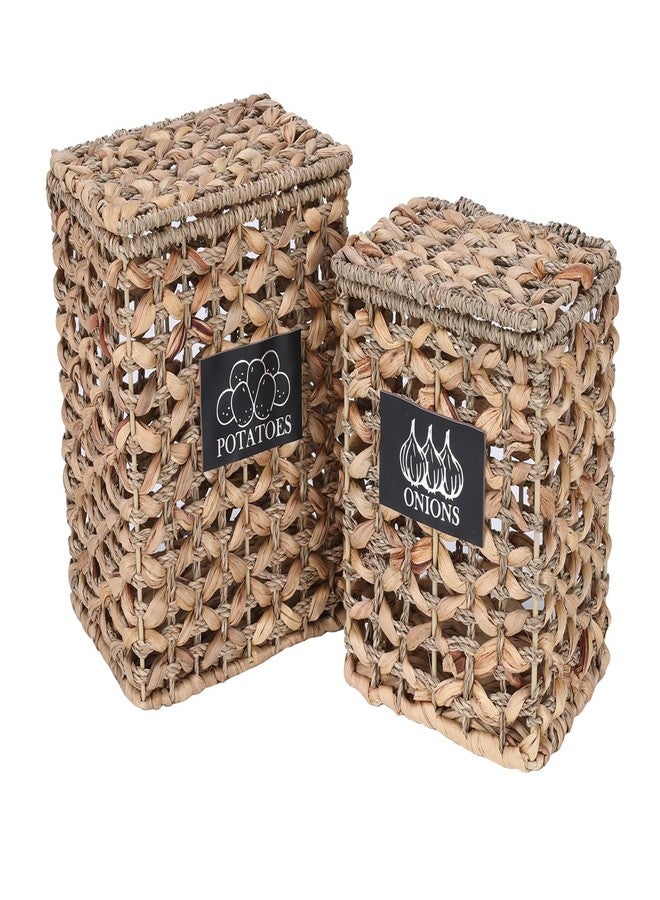Xbopetda 2 Pack Potato and Onion Storage, Onion Container Potato Bin with Lids, Handwoven Vegetable Storage Produce Basket, Mesh Basket with Aerating Holes, Kitchen Pantry Organizer and Storage - Image 1