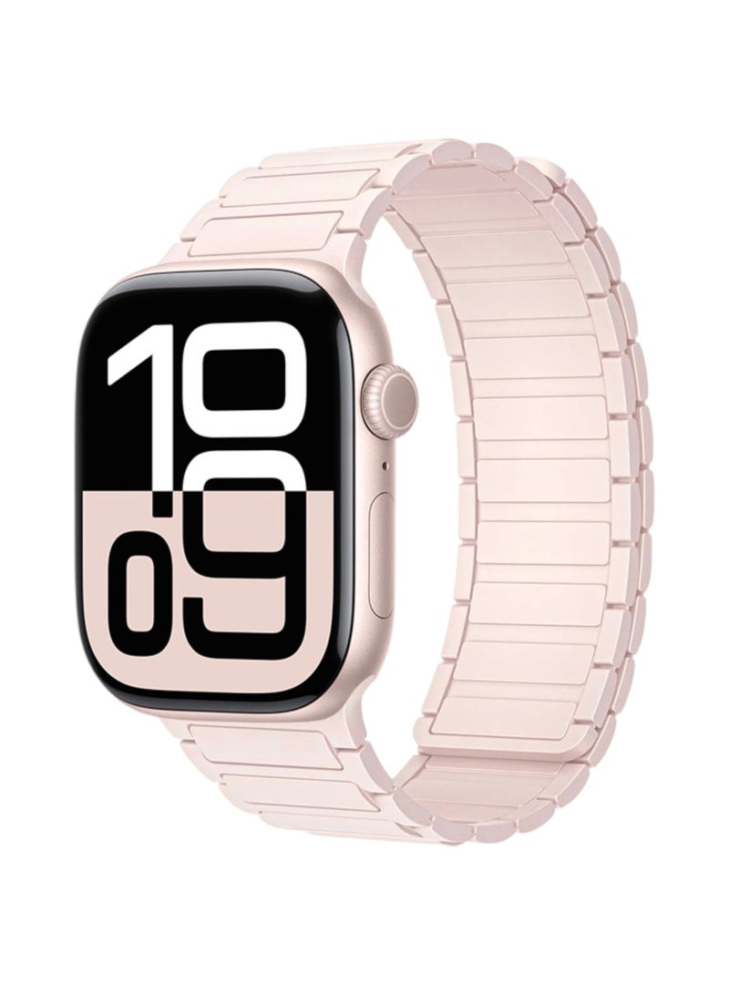 سوار Apple Watch مقاس 44/45/46/49 مم متوافق مع Series 3 إلى 11 / SE / Ultra - سيليكون بمشبك مغناطيسي - وردي زاهي