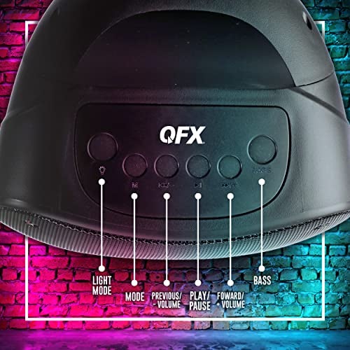 QFX PBX-126 TWS Bluetooth Rechargeable Portable 10-Watt Speaker with a 4” Woofer, Microphone Input, AUX Input, USB Input, TF Card Input, FM Radio, and LED Party Lights, Black - Image 3
