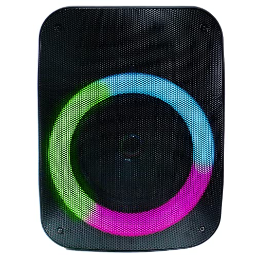 QFX PBX-126 TWS Bluetooth Rechargeable Portable 10-Watt Speaker with a 4” Woofer, Microphone Input, AUX Input, USB Input, TF Card Input, FM Radio, and LED Party Lights, Black - Image 1