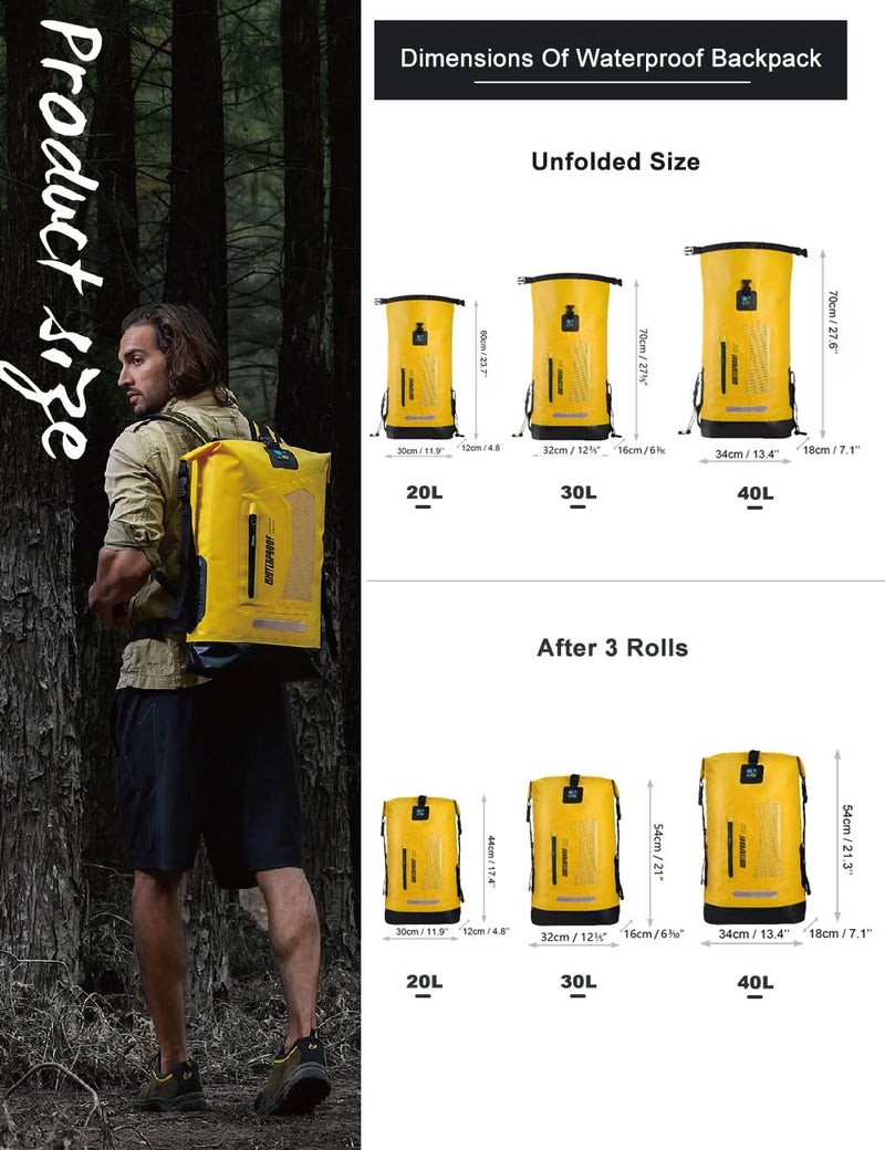 IDRYBAG Waterproof Backpack Dry Bag 20L/30L/40L, Floating Dry Backpack Waterproof for Men, Dry Sack Waterproof Bag for Kayak - Image 4