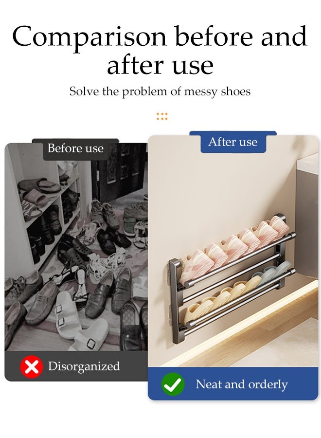 DUNISO 2-Tier Wall Mounted Shoe Rack， Foldable Self-adhesive Wall Shoe Rack，Bathroom Shoe Holder for Storage，Space-Saving,for Hallway, Bathroom，50cm - Image 3