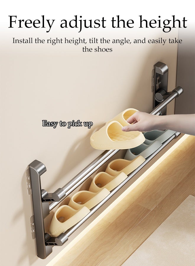 DUNISO 2-Tier Wall Mounted Shoe Rack， Foldable Self-adhesive Wall Shoe Rack，Bathroom Shoe Holder for Storage，Space-Saving,for Hallway, Bathroom，50cm - Image 5