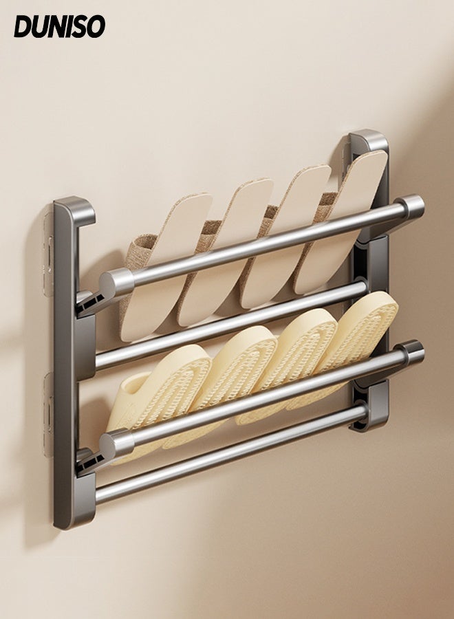 DUNISO 2-Tier Wall Mounted Shoe Rack， Foldable Self-adhesive Wall Shoe Rack，Bathroom Shoe Holder for Storage，Space-Saving,for Hallway, Bathroom，50cm - Image 1