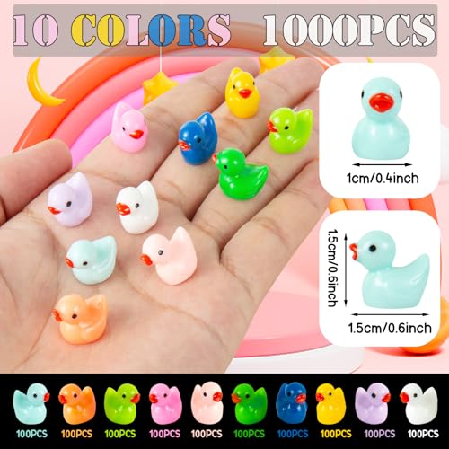 ONLYFU 1000Pcs Mini Resin Duck Bulk Tiny Duck Miniature Ducks Figurine Dollhouse Duck for DIY Fairy Garden Landscape Aquarium Decoration Ornament Party to Hide Toys Crafts Decor 10 Colors - Image 5