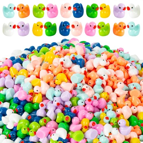 ONLYFU 1000Pcs Mini Resin Duck Bulk Tiny Duck Miniature Ducks Figurine Dollhouse Duck for DIY Fairy Garden Landscape Aquarium Decoration Ornament Party to Hide Toys Crafts Decor 10 Colors - Image 1