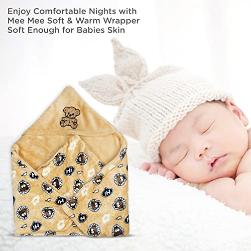 Mee Mee 100% Soft Cotton Hooded Baby Wrapper Cum Warmer, Blanket with Hood for New Born Baby 0 to 6 Months (Cream-Teddy Print) - Image 4