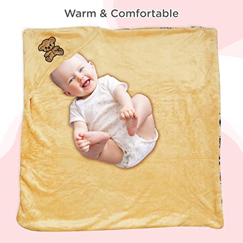 Mee Mee 100% Soft Cotton Hooded Baby Wrapper Cum Warmer, Blanket with Hood for New Born Baby 0 to 6 Months (Cream-Teddy Print) - Image 3