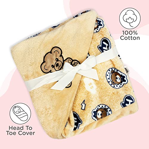 Mee Mee 100% Soft Cotton Hooded Baby Wrapper Cum Warmer, Blanket with Hood for New Born Baby 0 to 6 Months (Cream-Teddy Print) - Image 2
