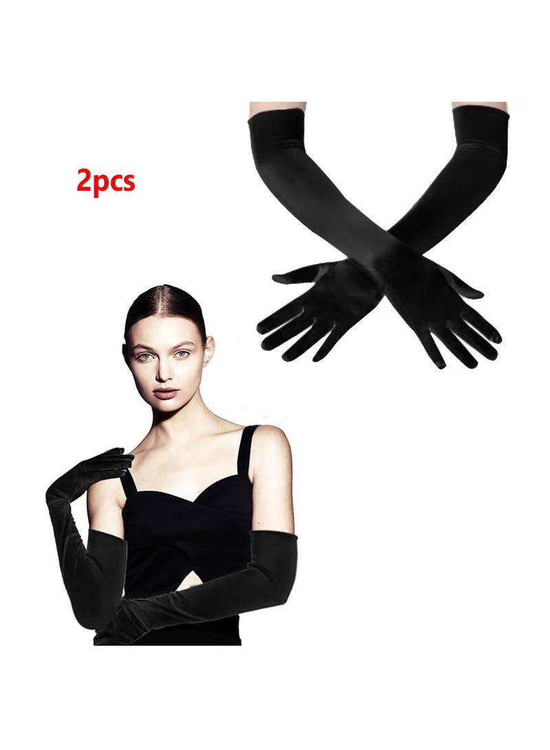 2 Pcs Long Evening Party Gloves for Women,Long Satin Gloves Elbow Length Opera Gloves Princess Wedding Gloves Costume Gloves Bridal Evening Gloves Party Prom - Image 1