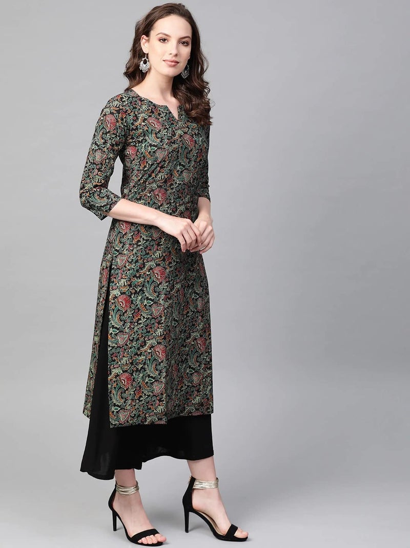 Vaamsi Women's Cotton Kalamkari Printed Straight Kurta (VCK1312_Multicolour_S) - Image 3
