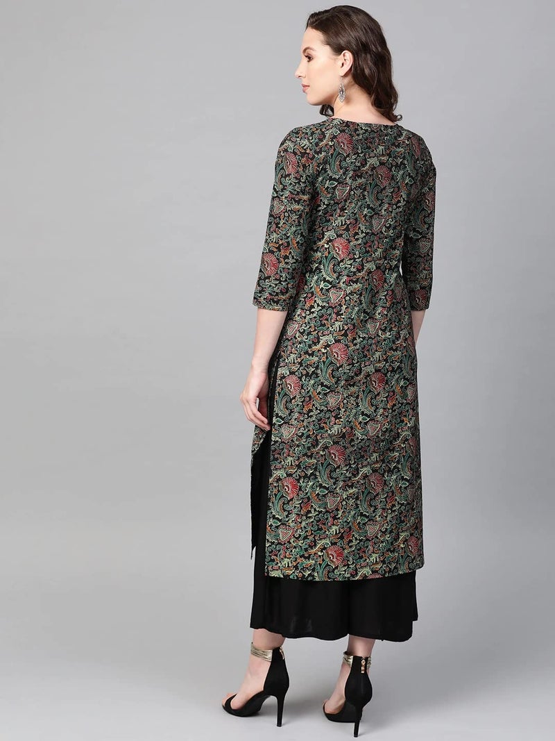 Vaamsi Women's Cotton Kalamkari Printed Straight Kurta (VCK1312_Multicolour_S) - Image 4