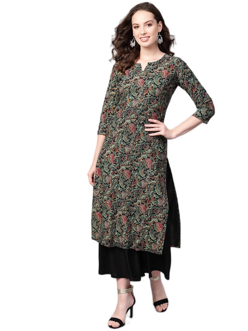 Vaamsi Women's Cotton Kalamkari Printed Straight Kurta (VCK1312_Multicolour_S) - Image 1