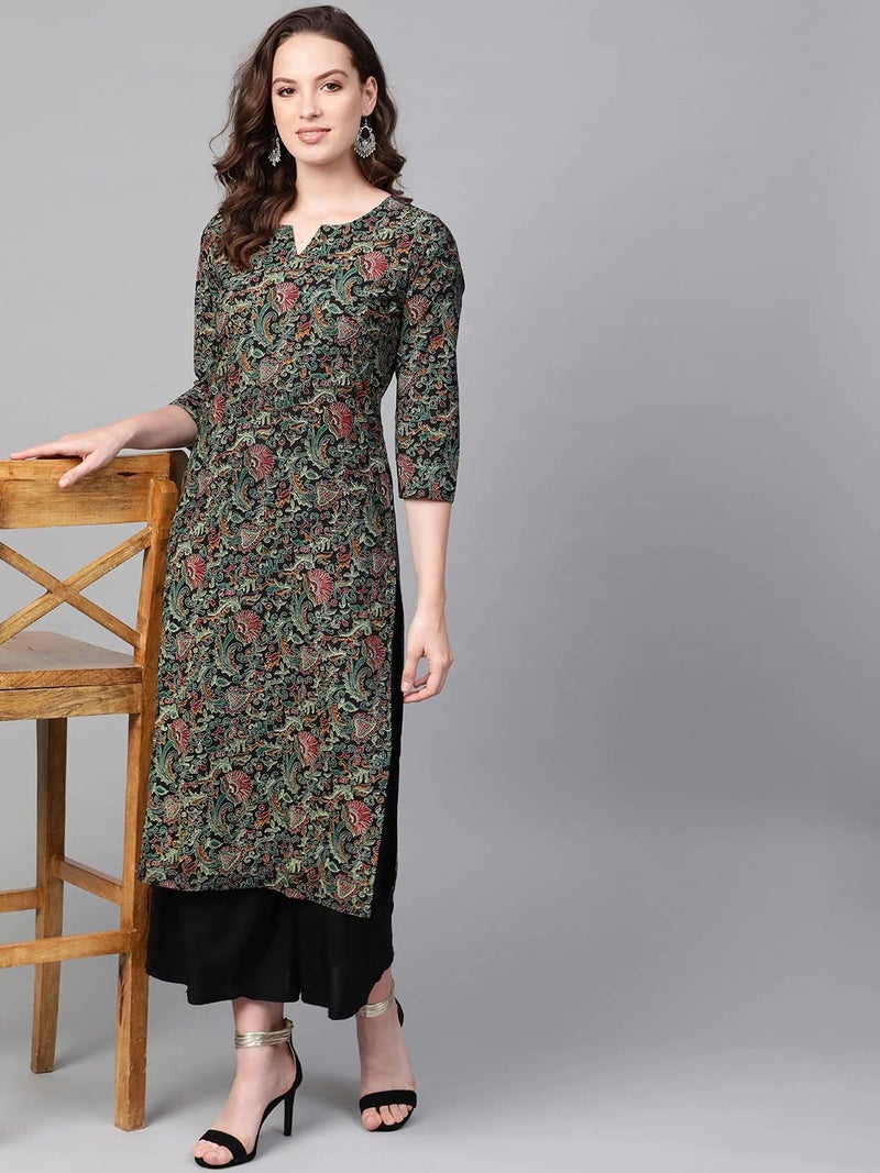 Vaamsi Women's Cotton Kalamkari Printed Straight Kurta (VCK1312_Multicolour_S) - Image 5