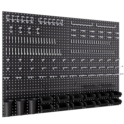 INCLY 48x36 Inch Metal Peg Board Kit with 1/4" Pegboard Hooks Accessories, 6PCS Peg Board Panels and 234PCS Black Pegboard Wall Organizer Tool Storage System for Garage Workbench Shed - Image 1