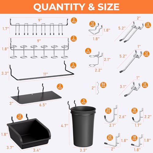 INCLY 48x36 Inch Metal Peg Board Kit with 1/4" Pegboard Hooks Accessories, 6PCS Peg Board Panels and 234PCS Black Pegboard Wall Organizer Tool Storage System for Garage Workbench Shed - Image 5