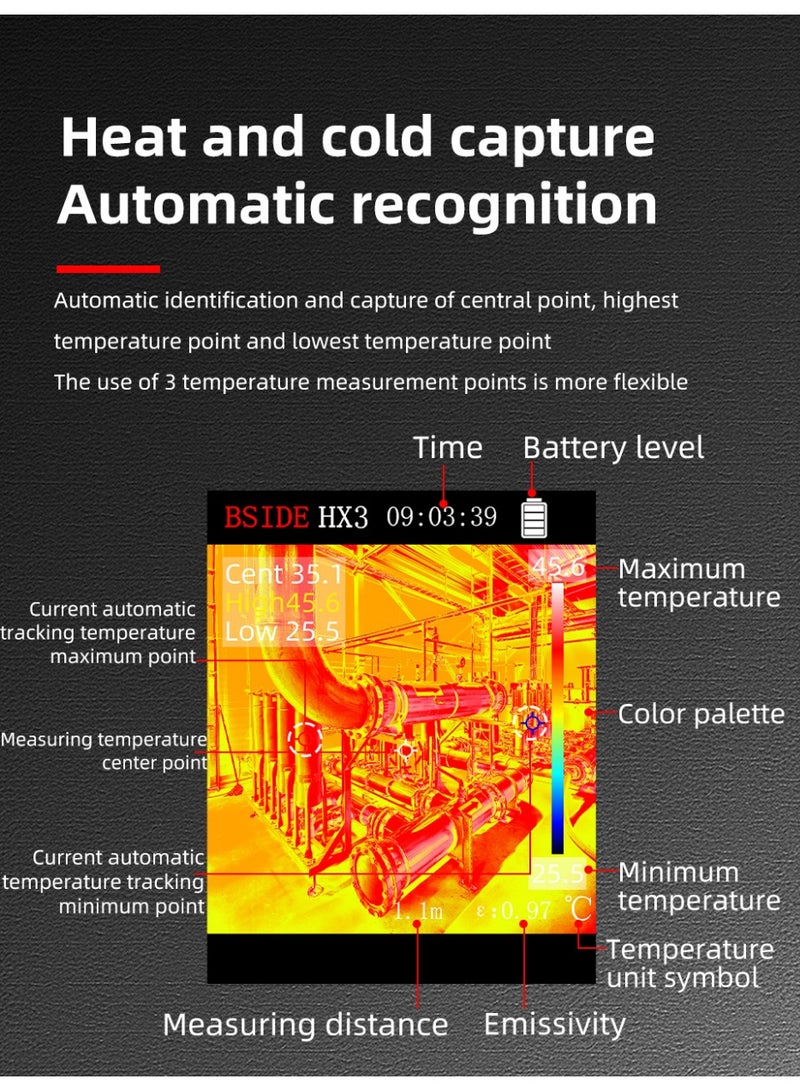 BSIDE HX3 Infrared Thermal Imager Handheld Temperature Detector – 2.4" HD Screen, Dual Optical Fusion, Laser Indicator, 15 Color Modes, High-Precision Non-Contact Thermometer - Image 4