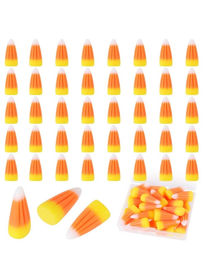 EVERMARKET 40 Pcs Resin Candy Corn Decor Cute Fake Candy Corn Embellishment Resin Corn Craft Halloween Decorations With Storage Box For Diy Craft Wreath Scrapbooking Party Home Decor - Image 1