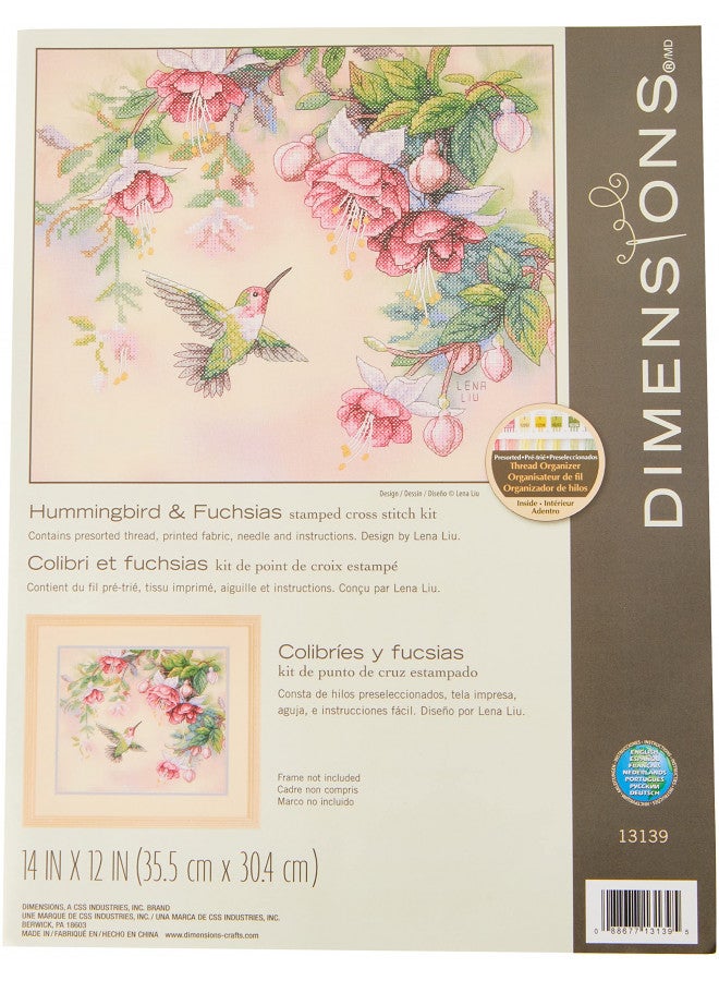 Dimensions Hummingbird and Fuchsias Stamped Cross Stitch Kit, 14'' x 12'' - Image 1