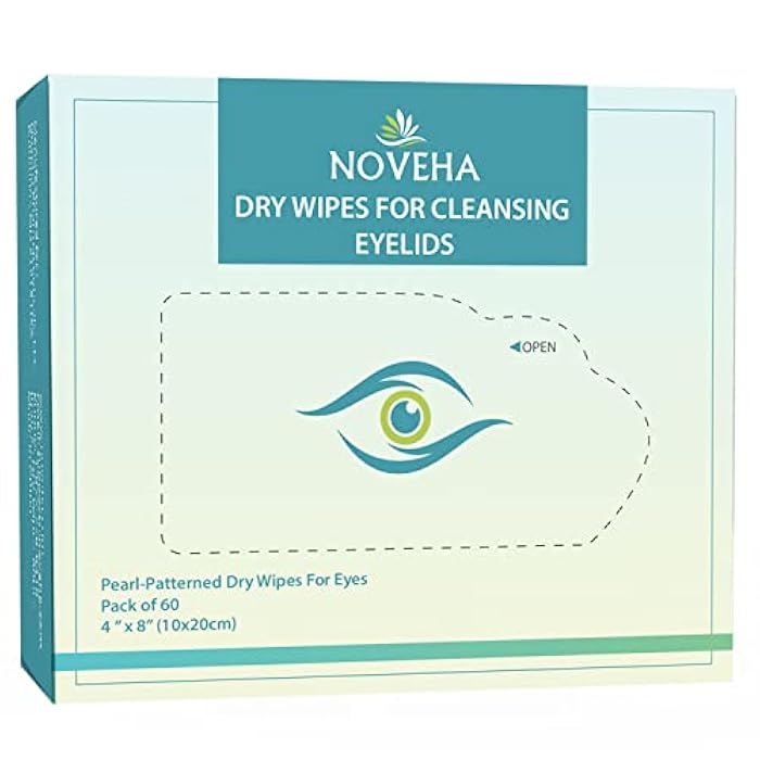 NOVEHA 60PCs Dry Wipes - Gentle & Hypoallergenic Daily Eye & Nasal Cleanser Wipes - Makeup Removal - Calm, Relieve, Soothe, Hydrate Your Skin Naturally - Can be Use with our Foam and Cleanser Line - Image 1