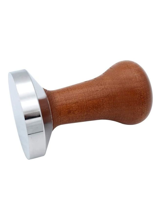 NIBEMINENT Espresso Tamper Stainless Steel Base With Solid Wooden Handle Brown/Silver - Image 2