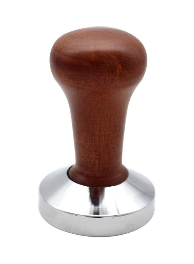 NIBEMINENT Espresso Tamper Stainless Steel Base With Solid Wooden Handle Brown/Silver - Image 1