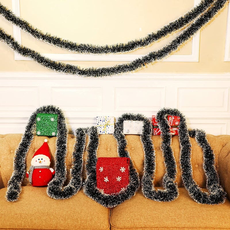 Partunay Pack of 5 Christmas Tinsel Snowy Black and White Snow Tipped Garland Strings Xmas Tree Hanging Ornaments Christmas Decoration Item New Year Xmas Christmas Party Decor 5 - Image 2