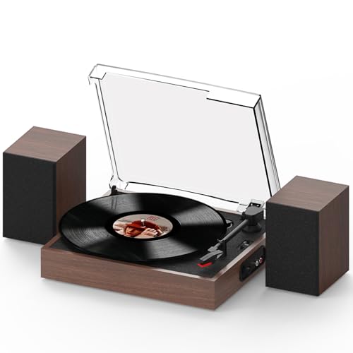 Retrolife Vinyl Record Player with External Stereo Speakers Vintage Turntable for Vinyl Records LP Players Support Wireless Playback 2 Speed Auto Stop RCA Out Walnut - Image 1