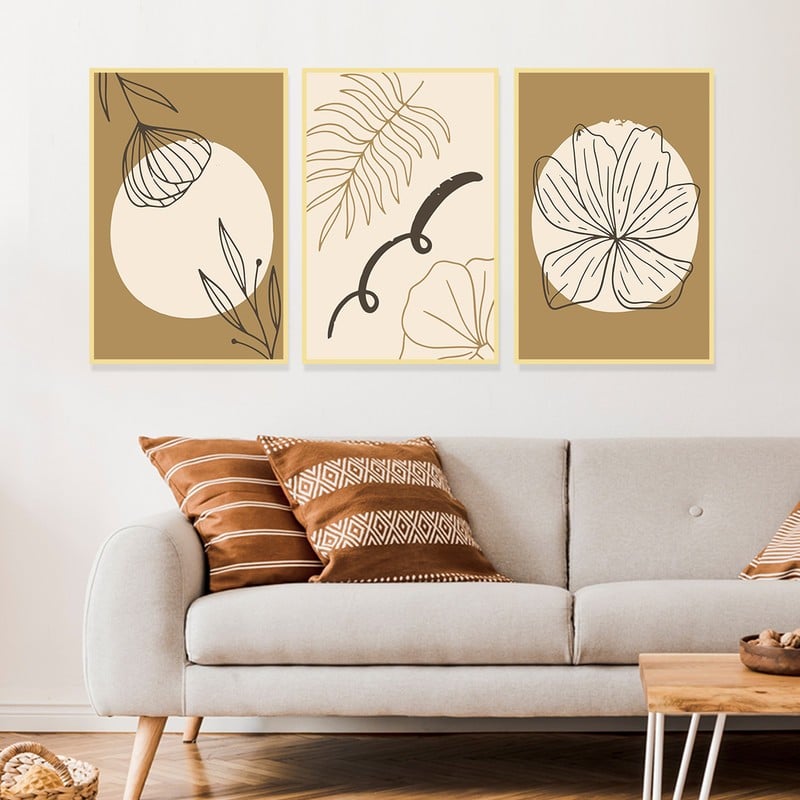 Marktna Three canvas panels with a bohemian art design and a hollow frame, measuring (90×40), three pieces - Image 1