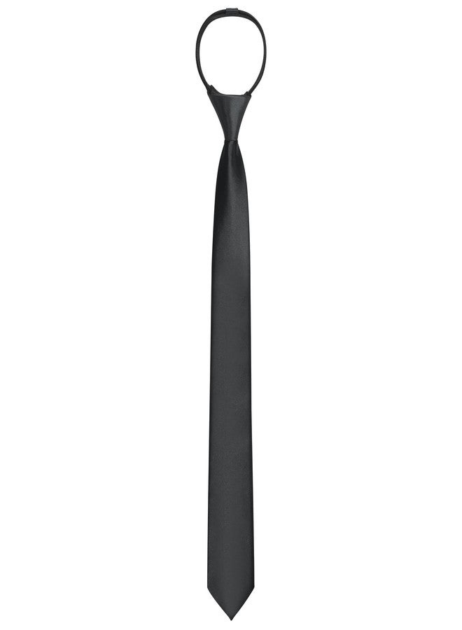 ERDOGLY Men's Pre Tied Necktie, Adjustable Zipper Skinny Black Ties for Men, 2.35 inch Solid Color Neck Ties for Wedding, Graduation, School Uniforms - Image 1