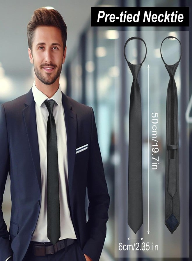 ERDOGLY Men's Pre Tied Necktie, Adjustable Zipper Skinny Black Ties for Men, 2.35 inch Solid Color Neck Ties for Wedding, Graduation, School Uniforms - Image 2