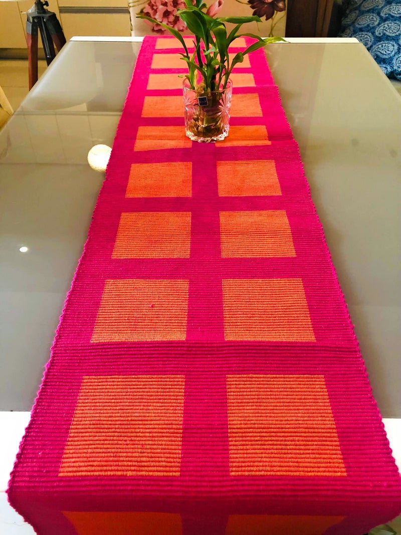 Rangbhar Handloom Ribbed Cotton Table Runner for Living/Dining Room/Home Decor, Anti Skid, Reversible, Machine Washable, 12 X 72 inches, Striped, Pink Orange Box - Image 2