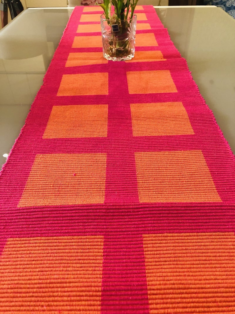 Rangbhar Handloom Ribbed Cotton Table Runner for Living/Dining Room/Home Decor, Anti Skid, Reversible, Machine Washable, 12 X 72 inches, Striped, Pink Orange Box - Image 5