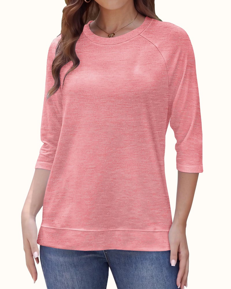 rosemia Womens Shirt 3/4 Sleeve Tops Crew Neck Loose Casual Tshirts Basic Tunic Tops C-Pink - Image 2
