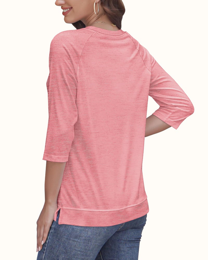 rosemia Womens Shirt 3/4 Sleeve Tops Crew Neck Loose Casual Tshirts Basic Tunic Tops C-Pink - Image 4