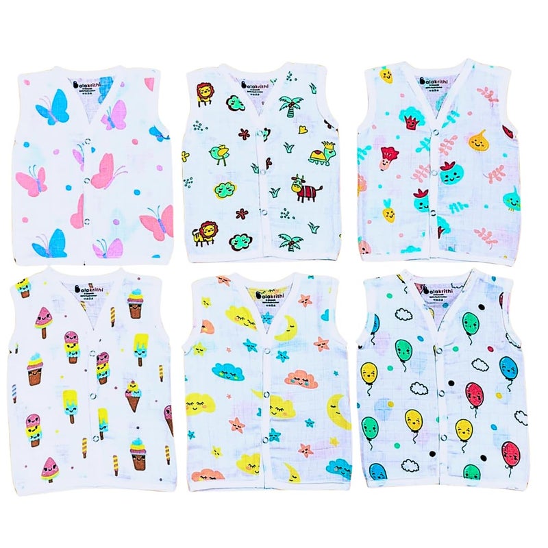 Balakrithi Organic Cotton Muslin Button Jabla| Newborn Jabla Pack of 6 |Snap Jablas for Baby |Muslin Jabla Boys Girls|Soft Breathable |Multicolour - Image 1