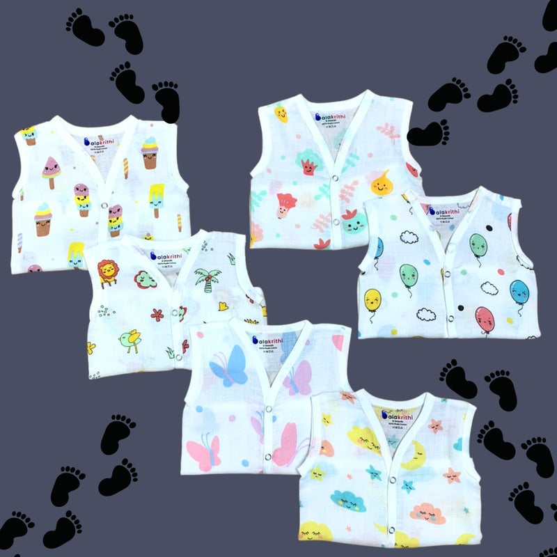 Balakrithi Organic Cotton Muslin Button Jabla| Newborn Jabla Pack of 6 |Snap Jablas for Baby |Muslin Jabla Boys Girls|Soft Breathable |Multicolour - Image 2