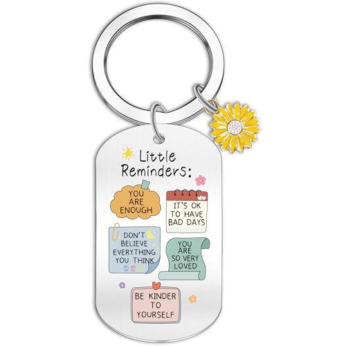 EoBeCy Little Reminders Inspirational Keychain: Mental Health Gifts for Women, Sunflower Keychain with Affirmation Quotes, Cute and Unique Keyring, Christmas Birthday Gift for Women Girls and Friends - Image 1