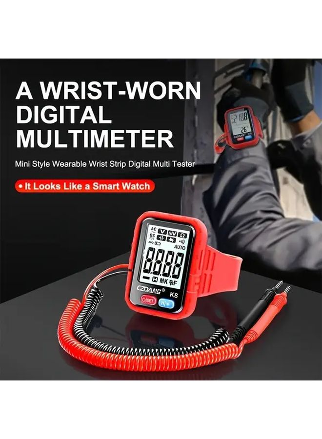 Red K8 Wrist Worn Digital Multimeter with 4 3 Inch Display USB Rechargeable for Electrical Testing - Image 1
