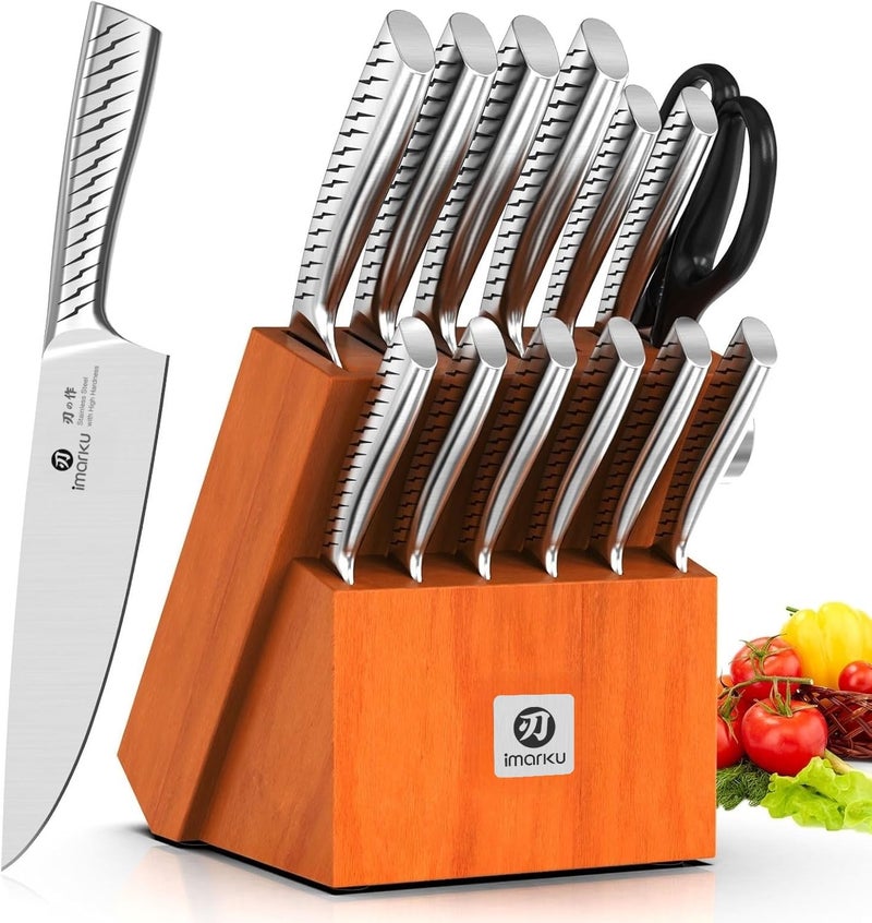 imarku® Knife Set,14-Piece Knife Sets for kitchen with block,Premium One-Piece Kitchen Knife Set with Sharpener,High Carbon Stainless Steel Knives Set for Kitchen,Silver,Dishwasher Safe - Image 1