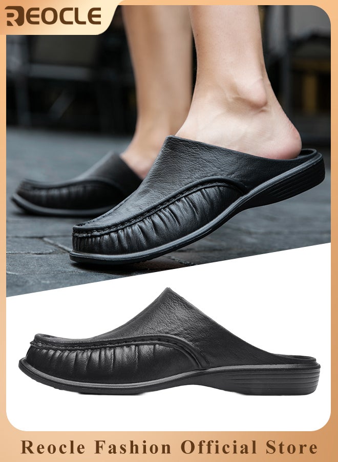 ريوكل نعال رجالية سهلة الارتداء مع نعل مطاطي مضاد للانزلاق وتصميم ورقة تدليك القدم ومادة باردة وجيدة التهوية وحذاء بدون ظهر للاستخدام الداخلي والخارجي - Image 1