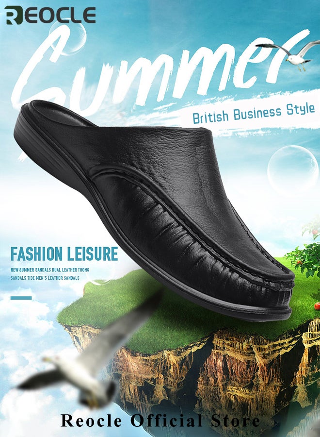 ريوكل نعال رجالية سهلة الارتداء مع نعل مطاطي مضاد للانزلاق وتصميم ورقة تدليك القدم ومادة باردة وجيدة التهوية وحذاء بدون ظهر للاستخدام الداخلي والخارجي - Image 2