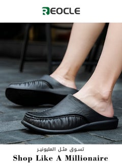 Men's Slippers Slip-On House Slippers with Anti-Skid Rubber Sole & Foot Massage Sheet Design & Cool and Breathable Material Backless Loafers for Indoor Outdoor