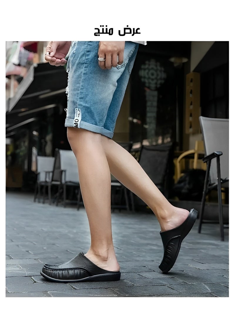 REOCLE - Men's Slippers Slip-On House Slippers with Anti-Skid Rubber Sole & Foot Massage Sheet Design & Cool and Breathable Material Backless Loafers for Indoor Outdoor - Image 1