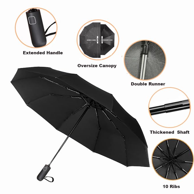 SIEPASA Windproof Travel Compact Umbrella-Automatic Umbrellas for Rain-Compact Folding Umbrella, Travel Umbrella Compact, Windproof Umbrellas for Men Women Teenage.(Black, 54 Inch) - Image 3
