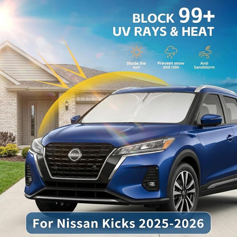 AuyNeas Windshield Sun Shade for Nissan Kicks 2025 2026 Sunshade Front Window Shade Custom Fit Kicks Accessories Sun Visor Foldable Shade Blocks UV Rays Accessories - Image 2