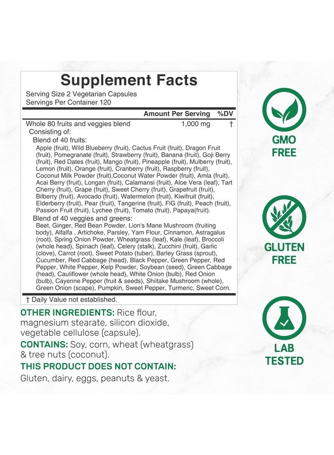 DEAL SUPPLEMENT Nature’s Fruits & Veggies Supplement, 240 Veggie Capsules - 80 Whole Food Superfoods for Daily Balance - 40 Fruits with 40 Vegetables and Greens - Non-GMO, Gluten Free - Image 2